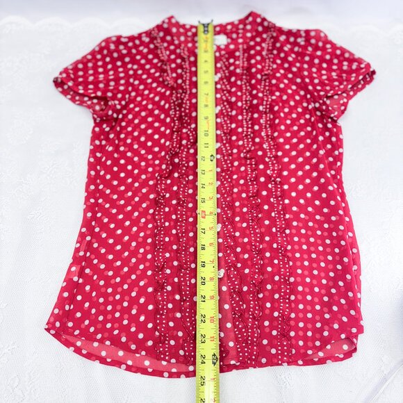 Ann Taylor LOFT Flirty Blouse Polkadot Red Business Casual Button Down Lady Bug - Picture 9 of 9